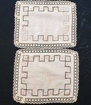 2 Small Crocheted Cross Stitch Vanity Dresser Scarfs 10.75&quot; x 9&quot; Vintage - $4.94