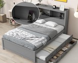 Full Size Platform Bed With Trundle, 3 Drawers, Storage Headboard Shelve... - £713.43 GBP