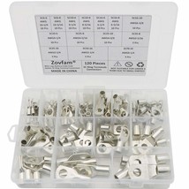 120 Pcs Assorted Heavy Duty Wire Lugs Battery Cable Tinned Copper Eyelets - $38.99