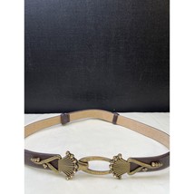 Chicos Women&#39;s Brown Leather Adjustable Belt Bronze Buckle Size M-L SKU ... - £10.75 GBP