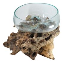 Balinese Natural Driftwood With Large Molten Glass Fruit Succulents Deco... - $219.99