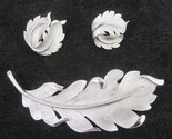 Vintage Crown TRIFARI Brushed Silver Leaf Brooch + Clip On Earring set T... - $23.76