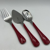 3 Pc Vtg Fiesta Swirl Flatware Serving Set Red Pie Server Slotted Spoon ... - $42.06