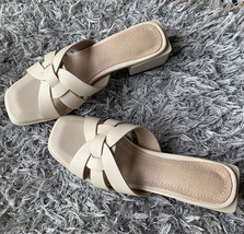 New women slippers pu leather 4.2cm square heels slipper open toe women sandals  - £56.23 GBP