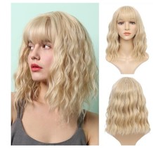 FimTim Short Wavy Bob Wig with Bangs for Women - Blonde Synthetic Wig for Daily  - £12.51 GBP