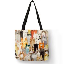 Design Cute Kawaii  Anime Cat Print Linen Tote Bag Women Fashion Handbags School - £12.74 GBP