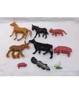 Lot Of (9) Vintage Farm Animal Plastic Toys 1-3&quot; Horse Cat Pig Skunk  - $23.75