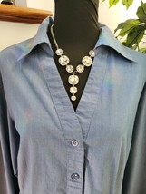 Ashley Stewart Womens Blue Cotton Collared  Long Sleeve Button Up Shirt Size 16W - £20.60 GBP