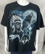 Vtg Wolf Howling At The Moon Indian Warrior Skeleton Shirt Sz M Native A... - $64.35