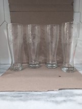 Four Disney Mickey Mouse Etched Pilsner Beer Glass Frosted Mickey Ears 8.5" Tall - £39.69 GBP