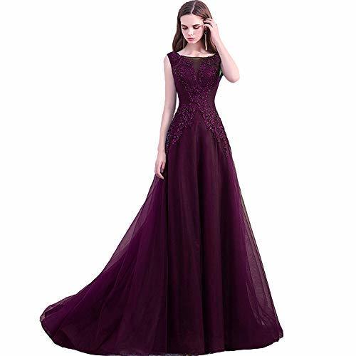 Kivary Women Sheer Bateau Beaded Lace Long Formal Prom Evening Dresses Dark Plum