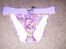 Mossimo Swim Bikini Bottom Purple Green Paisley Belt Loops Womens Sz Med... - $12.43