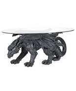 Faux Stone Medieval Gothic Prowling Dragon Sculptural Oval Coffee End Table - £530.47 GBP