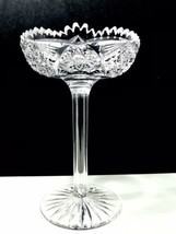 American Brilliant Antique Hand Cut Sawtooth Rim Hobstar Pedestal Tall C... - $199.95