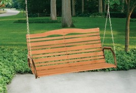 High Back Wood Porch Swing Patio Garden 2 Person Durable Hanging Seat w Chains - £200.41 GBP