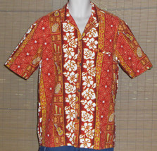 Royal Creations Hawaiian Shirt Orange Gold Floral Stripes Size Large - $17.95
