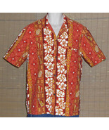 Royal Creations Hawaiian Shirt Orange Gold Floral Stripes Size Large - €15,30 EUR