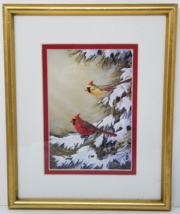 Cardinal Birds Print Pine Tree Snow Frosty Morning Sam Timm Signed Framed - £18.64 GBP