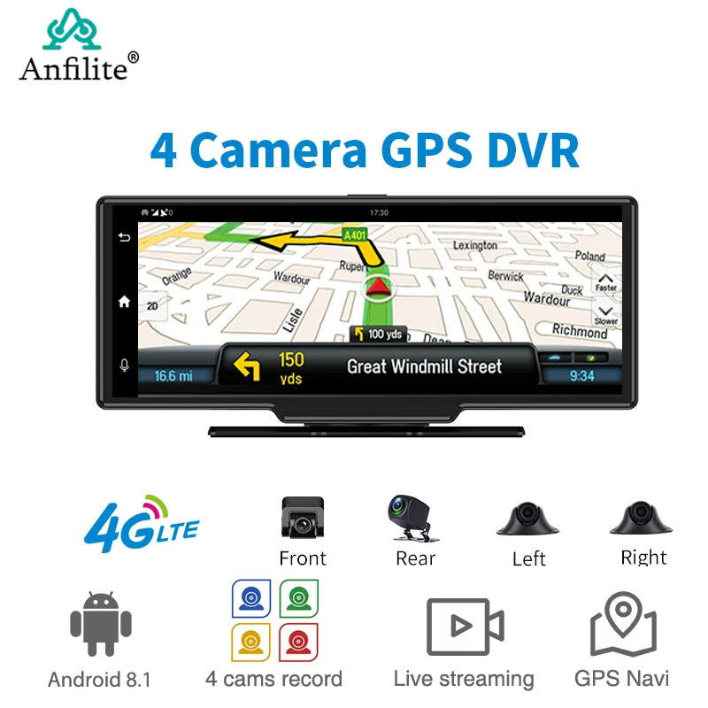 10.26 Inch 360° Panoramic Dashcam 4 camera Car DVR 4G GPS Navigation Das... - £362.09 GBP+