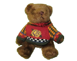 Russ Berrie Festive Friends Teddy Bear 6&quot; Sitting Plush Stuffed Animal + Sweater - £7.05 GBP