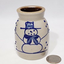BBP Salt Glazed Hand Painted Snowman Mini Jar Vase Crock Stoneware Pottery 3&quot; - £17.36 GBP