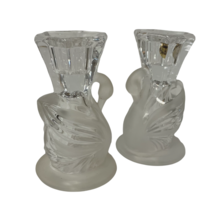 Lead Crystal Swan Taper Candle Holders By PartyLite Lot Of 2 Very Nice - £15.61 GBP