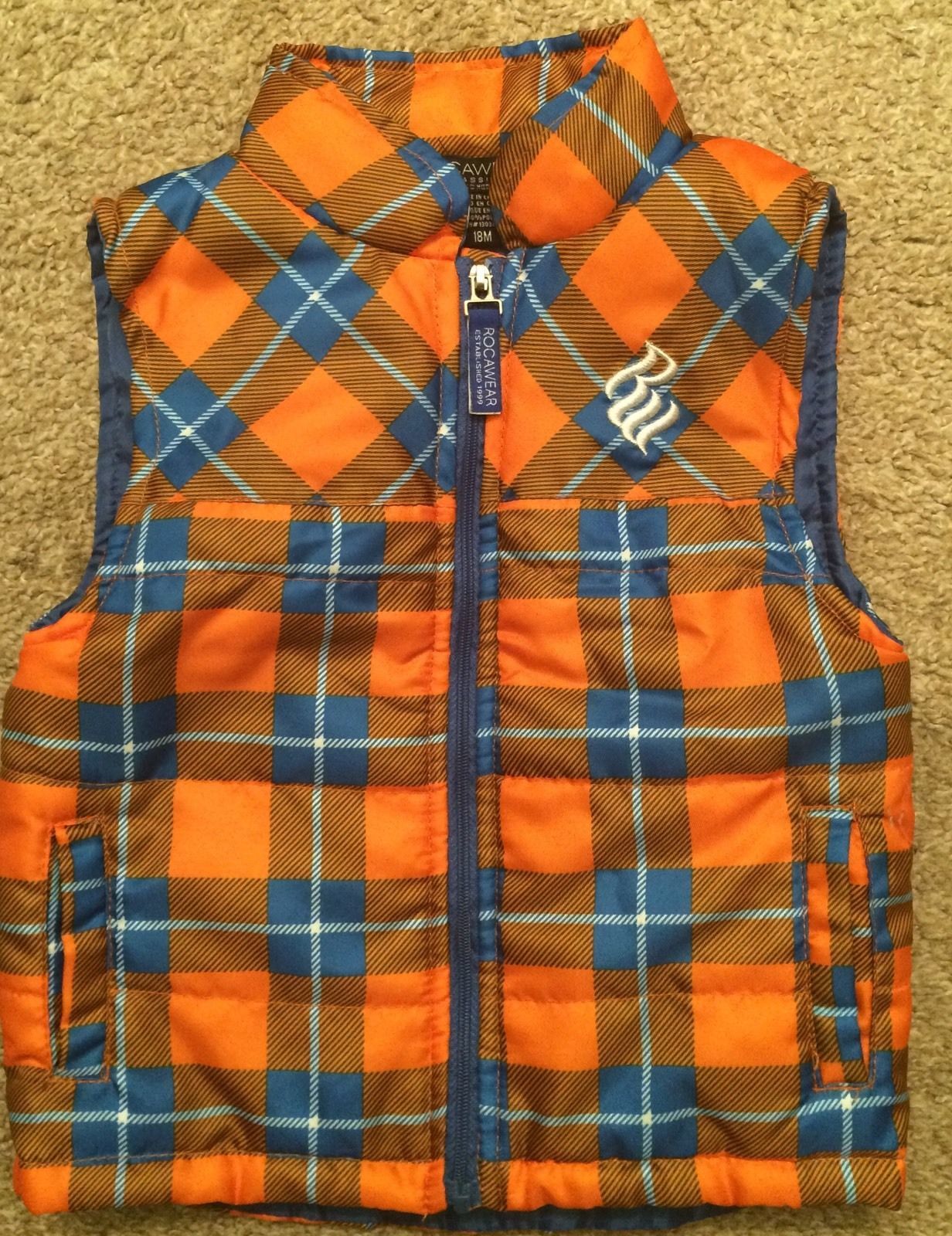 Rocawear Boys Vest 18m Blue And Orange Plaid - $9.49