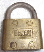 Jewel Brass Padlock No Key Locked Branded Logo Vintage Patina - $6.84 CAD