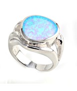 Sterling Silver October Oval Blue Simulated Opal Ring - £58.34 GBP+