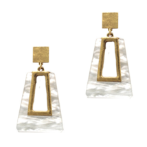 Double Trapezoid Dangle Drop Earrings Gold and Mother of Pearl - £10.46 GBP