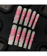 Pearl Princess Ombre Nails – Rhinestone &amp; Bead Luxury Set glue on artifi... - $28.99