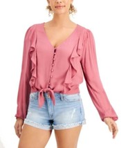 MSRP $34 Self Esteem Juniors&#39; Ruffled Tie-Hem Top Pink Size XS - £11.70 GBP