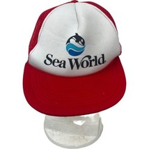 Sea World Shamu Orca Snapback Trucker Hat Cap 1988 White Red OS Vintage &#39;80s - £18.25 GBP