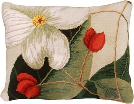 Throw Pillow Needlepoint Dogwood 16x20 20x16 Wool Cotton Velvet Back Handmade - £230.97 GBP