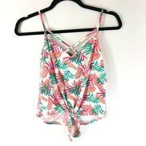 Poof Womens Cami Tank Top Strappy Palm Print Soft Tie Front Crop Pink Gr... - $9.74