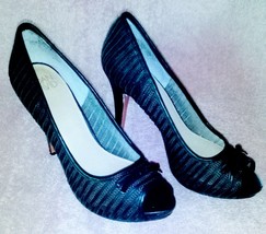 Bow Pumps Joan &amp; David Orlina Black Patent Leather Peep Toe High Heels S... - £20.60 GBP