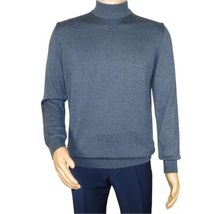 Men's Sweater Knit By BRANGO Turkey Mock Neck Cotton Blend 21050 Indigo Blue image 2