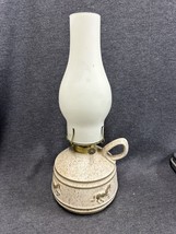 Vintage Onion River Pottery Finger Hole Oil Lamp W/ Chimney P&amp;A Burner - Horses - £28.04 GBP