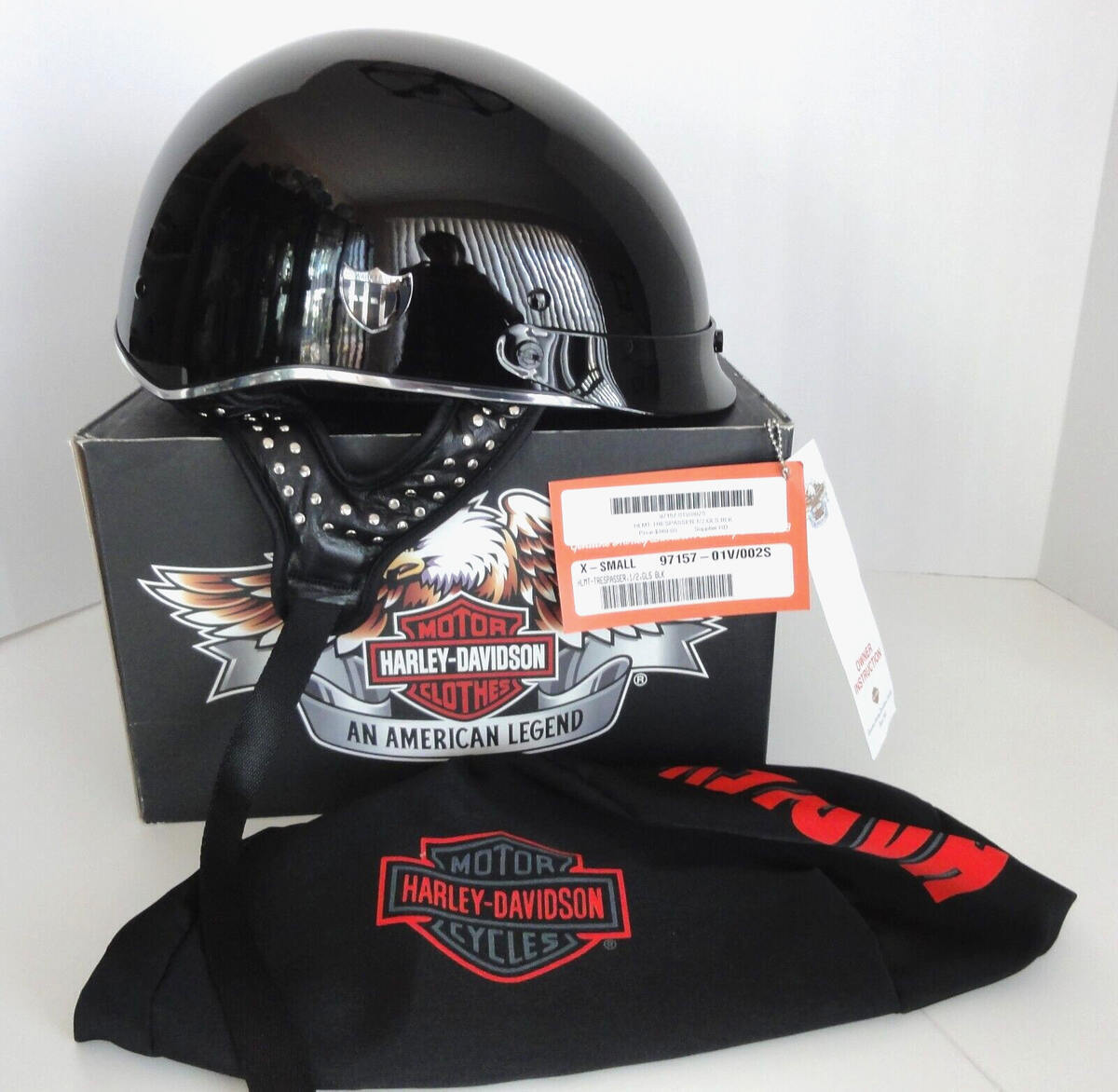 Primary image for Trespasser Harley Davidson Motorcycle Helmet NIB with Tags and HD Bag Vintage