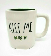 Rae Dunn 4 Leaf Clover Kiss Me Coffee Mug 202 By Magenta Glossy White Green - £10.37 GBP