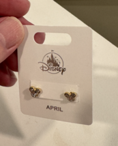 Disney Parks Mickey Mouse Faux Crystal April  Birthstone Earrings Gold Color image 3