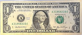 $1 One Dollar Bill 21958216, birthday / anniversary February 16, 1958 - £15.75 GBP