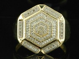 1.50Ct Round Cut Diamond Hexagon Design Pinky Ring Men&#39;s 14K Yellow Gold Over - £108.15 GBP