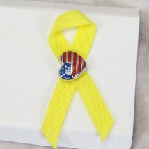 Heart American US Flag Yellow Ribbon 3/8&quot; Metal &amp; Enamel Lapel Pin Pinback - £7.79 GBP
