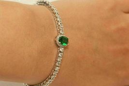 6Ct Oval Cut Green &amp; Diamond 7.50&quot; Inches Tennis Bracelet 14K White Gold Over - £108.46 GBP