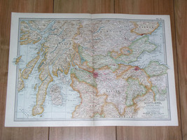 1902 Antique Map Of Central Scotland Glasgow Edinburgh Dundee Kintyre Arran - £19.69 GBP