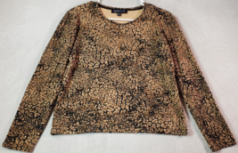 Jones New York Blouse Top Womens Petite Small Multi Geo Print Cotton Long Sleeve - £13.64 GBP