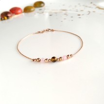 Rose gold filled tiger eye chain bracelet,delicate beaded bracelet,woman gift,th - £27.22 GBP