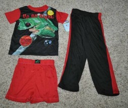 Boys Pajamas 3 Pc SQI Planet Earth Frog Shirt Shorts Pants Summer Red Black-sz 4 - £10.83 GBP