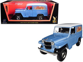 1955 Willys Jeep Station Wagon Silver Blue w White Top Lucky 1/18 Diecas... - $75.81